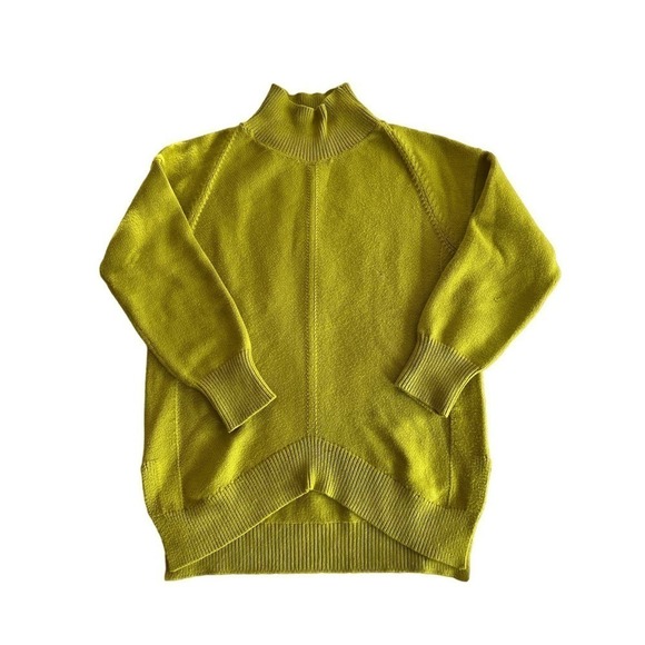 Anthropologie Maeve Crystal Tunic Sweater Mock Neck Chartreuse Yellow Hi Low S - Picture 4 of 11